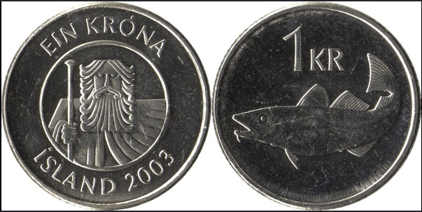 1 krónu peningur